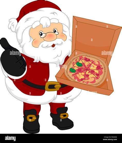 Illustration Of Santa Claus Holding A Box Of Pizza Showing An Okay