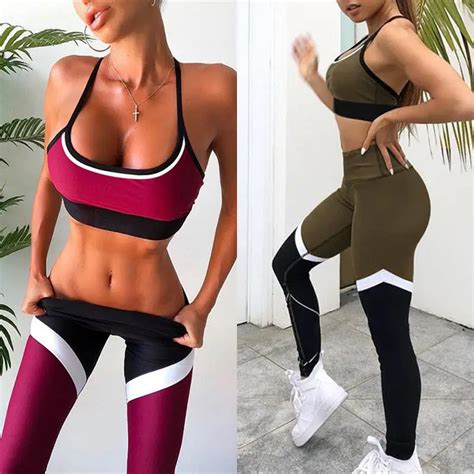 2019 newest hot 2pcs women yoga set yoga sports bra and stretch pants leggings gym running fitness