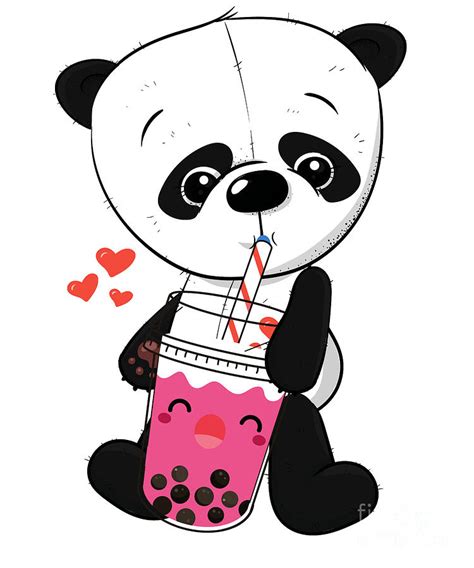 Boba Tea Kawaii Panda Drinking Boba Tea Digital Art By Yestic