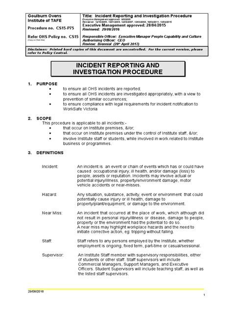 Incident Reporting And Investigation Procedure 1 Occupational