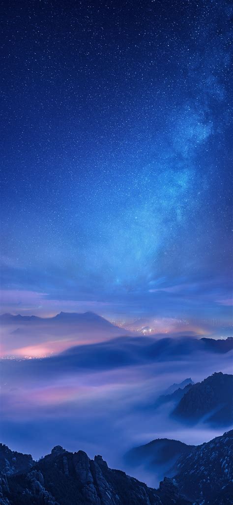 唯美星空下的山中云海高清手机壁纸 风景 3g壁纸