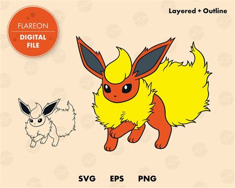 Flareon Pokemon Svg Cut File Layered Digital Template Etsy