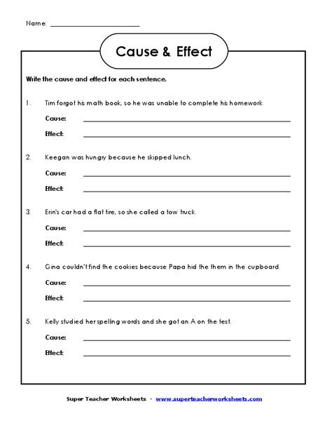 Cause And Effect Worksheet For 2nd 4th Grade Lesson Planet
