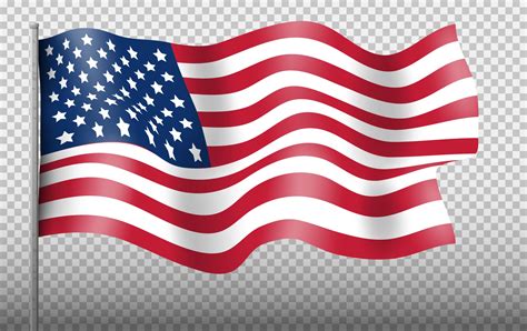 Waving Flag Of The United States Of America On Transparent Background