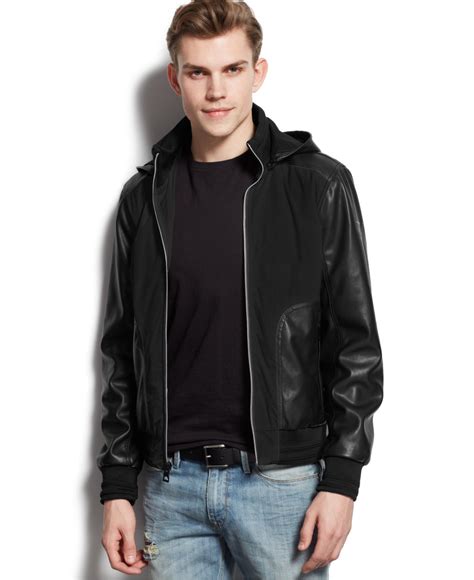 Lyst Guess Mixed Media Faux Leather Jacket In Black For Men