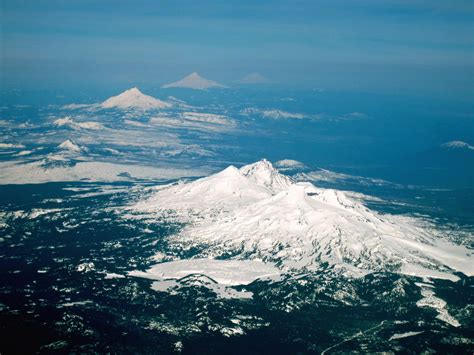 Aerial View Of The Three Sisters Mt Jefferson Mt Hood Mt St Helens On
