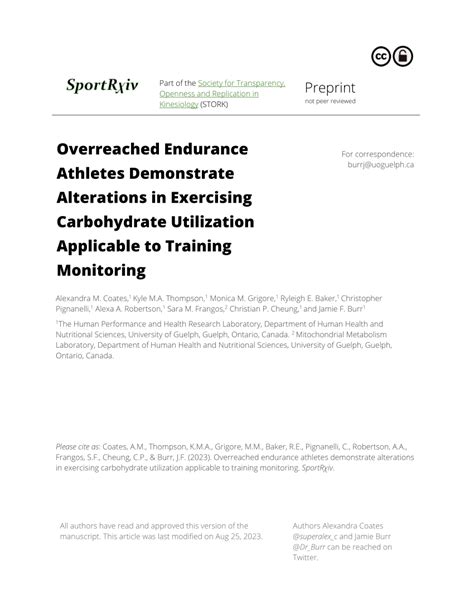 PDF Overreached Endurance Athletes Demonstrate Alterations In