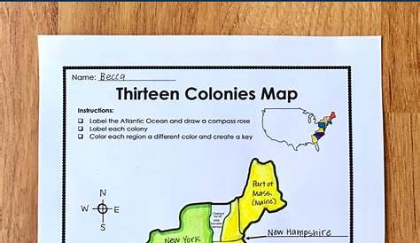 13 Colonies Free Map Worksheet and Lesson for students