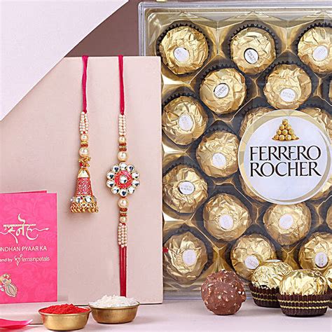 Buy Send Sneh Meenakari Bhaiya Bhabhi Rakhi With Ferrero Rocher Online Fnp