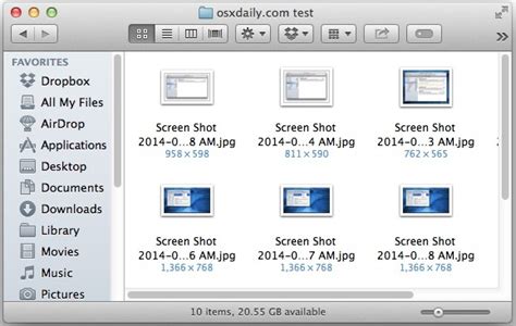 Отображение размеров изображения в Mac Os X Finder Windows и рабочий