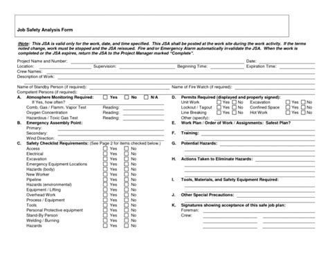 Editable Job Safety Analysis Forms Job Safety Analysis Form Doc Jsa Job