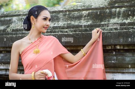 beautiful woman thai national costume traditional thai dress thai woman good mood beautiful