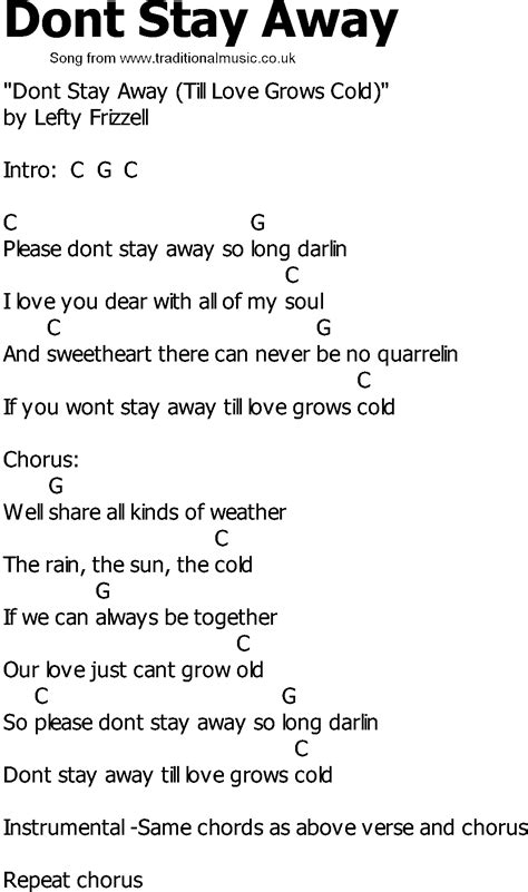 Old Country Song Lyrics With Chords Dont Stay Away