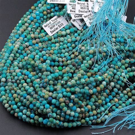 Genuine Natural Turquoise 2mm 3mm Faceted Round Beads 16
