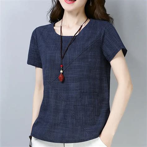 Womens Summer Blouses 2018 New Vintage Linen Cotton Ladies Tops Casual