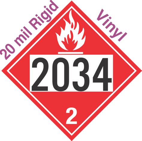 Flammable Gas Class 2 1 UN2034 20mil Rigid Vinyl DOT Placard