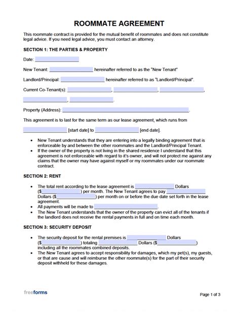 Roommate Agreement Template Word Free Sample Example Format Template