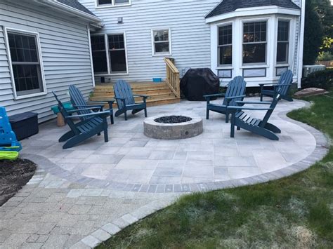 Belgard Paver Patio With Fire Pit And Wood Deck By Palatine Il Patio