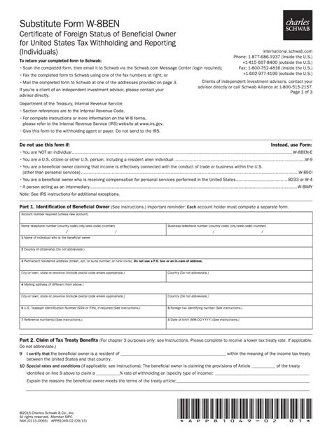 Download Form W 8ben At Charles Schwab Site Fill Online Printable