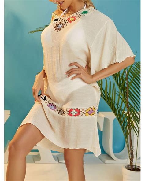 Zaful Synthetic Beach Granny Square Crochet Panel Cover Up Top In Light