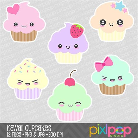 Kawaii Cupcakes Clipart Set Digital Clip Art Cute Cupcakes Etsy