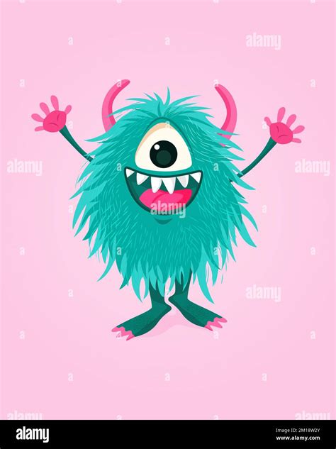 Vector Illustration With Cute Blue Cartoon Monster Stock Vector Image