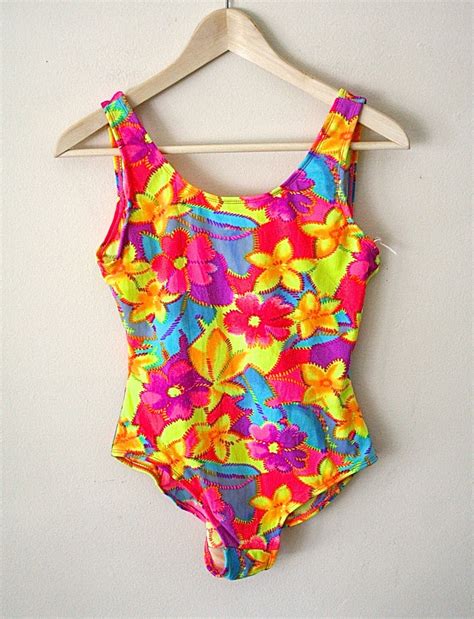90s Neon Swimsuit Bathing Suit One Piece By Downhousevintage