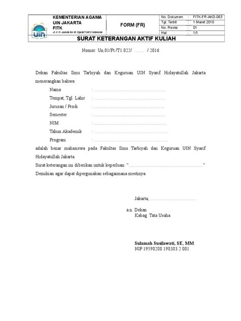 063 Form Surat Keterangan Aktif Kuliah Rev 01 Pdf