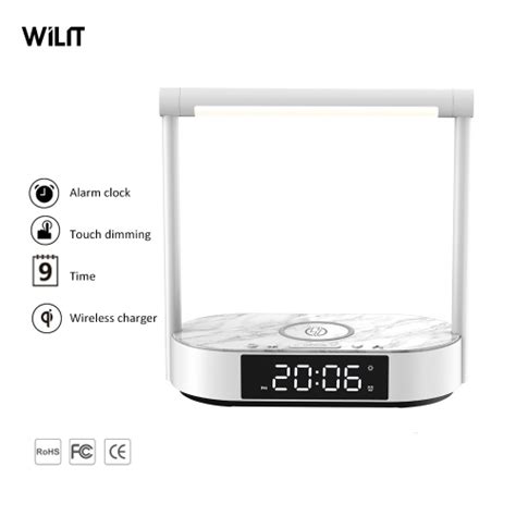 Buy lampression bedside table lamp for bedroom with usb and wireless charging port, led bulb included, modern nightstand study desk lamp for home office, brushed steel with black shade: Wireless charger bedside lamp with LCD display and Alarm function and snooze function