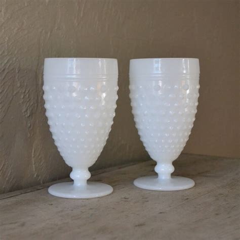 Pair Of Vintage Milk Glass Hobnail Goblets By Silkcreekgallery
