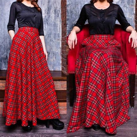 Red Plaid Maxi Skirt Tartan Long Woman Skirt Maxi Skirt With Etsy