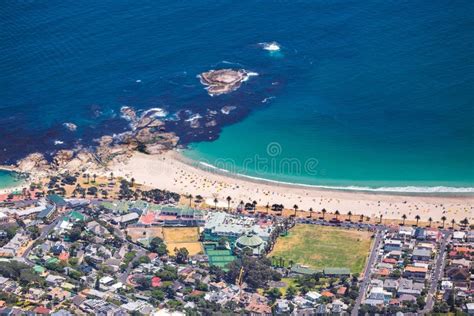 View Of Beautiful Camps Bay Beach From Top Of Table Mountain Stock