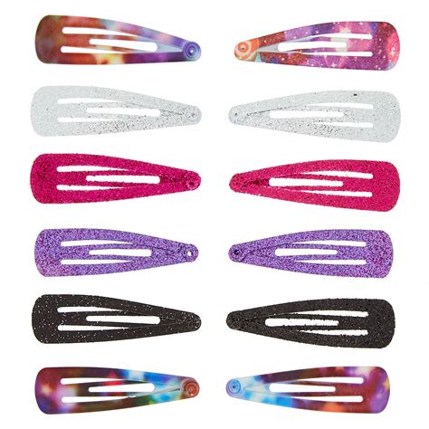 Glitter Space Snap Hair Clips Purple 12 Pack Claires