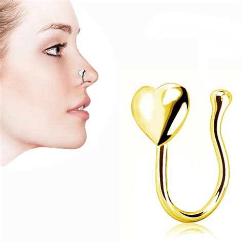 1pc Stainless Steel Heart Shape Nose Hoop Nose Rings Clip On Nose Ring Body Fake Piercing