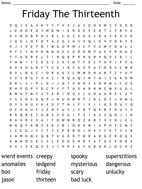 Friday The Thirteenth Word Search Wordmint