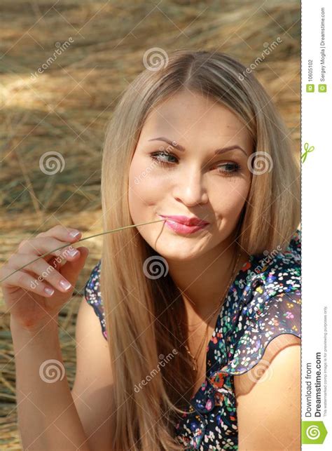 Sexual Blonde Girl Sits On Wheat Stock Photo Image Of