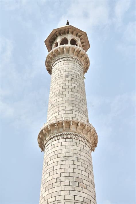 Minaret Of Taj Mahal White Marble Mausoleum Landmark In Agra Uttar