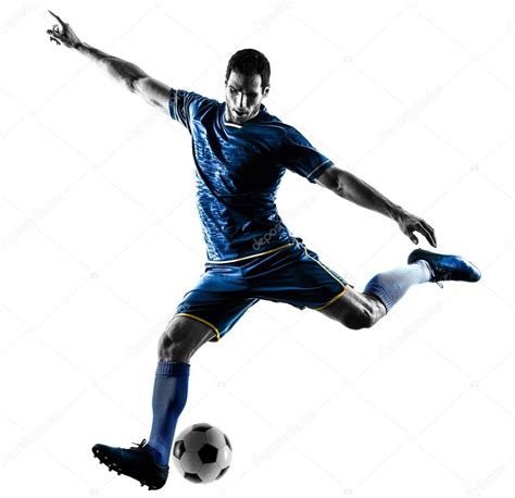 Soccer player man kicking silhouette isolated — Stock Photo © STYLEPICS ...