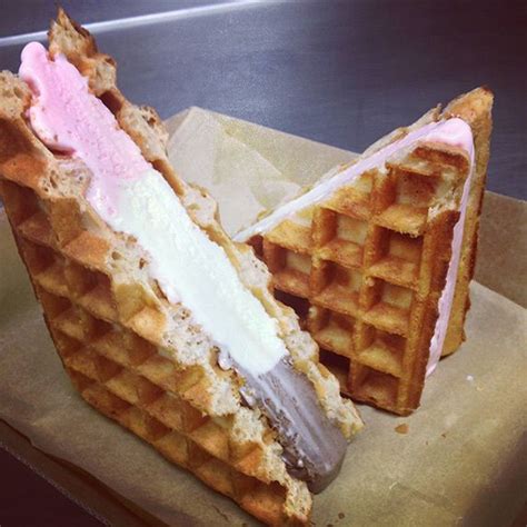 Neapolitan Ice Cream And Waffle Sandwich