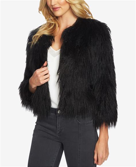 1 state cropped faux fur jacket in black lyst