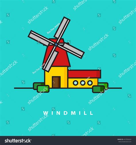 Windmill Line Art Vector Illustration Flat Stock Vector Royalty Free