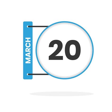 March 20 Calendar Icon Date Month Calendar Icon Vector Illustration