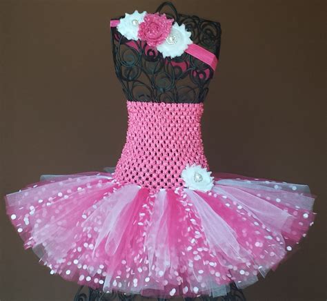 Pink White And Pink With White Dots Tutu Dress And Headhand Etsy