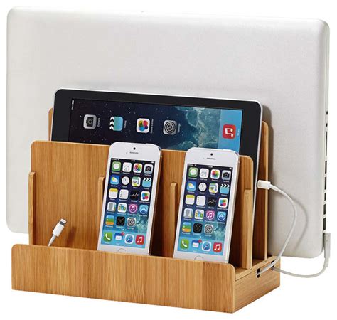 Bamboo Multi Device Charging Station And Dock Modern Charging