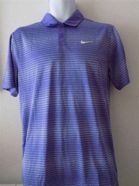 Mens Nike Golf Tour Performance Purple Striped Dri Fit Short Sleeve