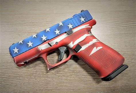 Glock 43x Mos 9mm Red White And Blue Battleworn Flag Cerakote Tempe Semi Auto Pistols