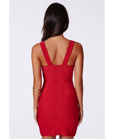 Missguided Leena Bandage Bodycon Dress In Red In Red Lyst
