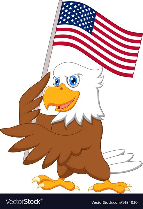 Eagle Cartoon Holding American Flag Royalty Free Vector