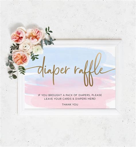 Pink Blue Diaper Raffle Ticket And Sign Gender Neutral Baby Shower