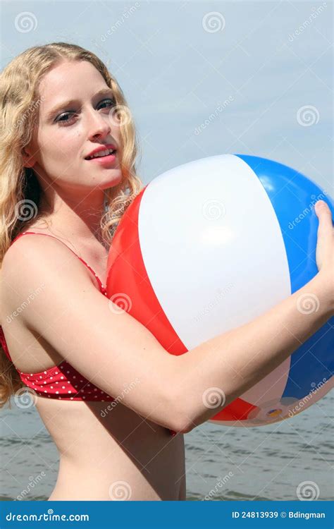 Woman With A Beach Ball Stock Image Image Of Female 24813939